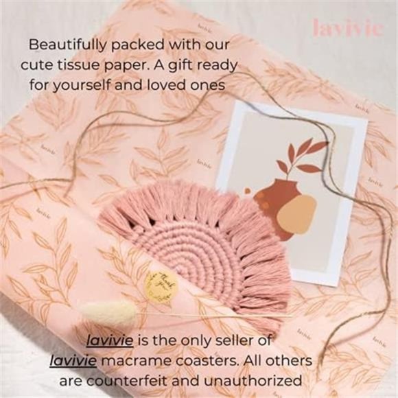 Cute Macrame Coasters Woven Boho Decor Handmade Absorbent Aesthetic, for Desk - Picture 6 of 6